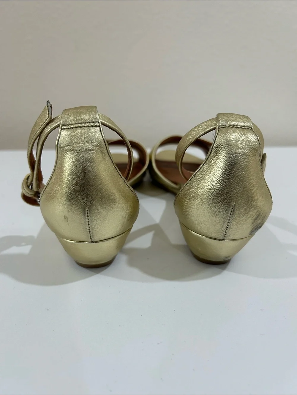 Marc Jacobs Gold Leather Shoes Open-Toe Wedge Sandal, Size US 9.5, IT 39.5